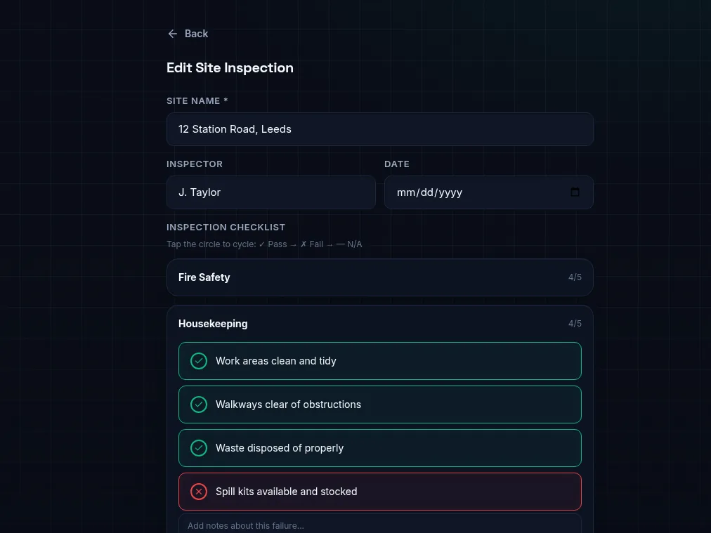 DutyDocs site inspection checklist